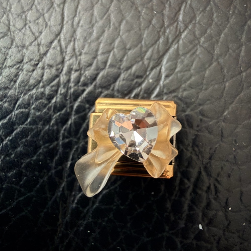 Gold Tone Bow with Silver Heart Crystal Italian charm link